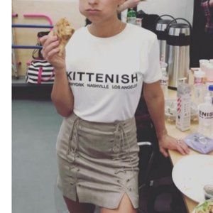 Kittenish Taupe Lace-Up Skirt